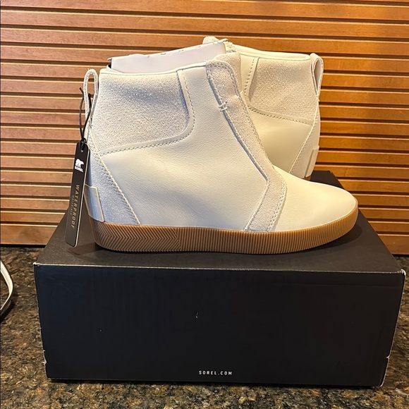 New Sorel Out N About Pull On Wedge Sea Salt Waterproof Boots Sneakers 8 - Picture 1 of 5